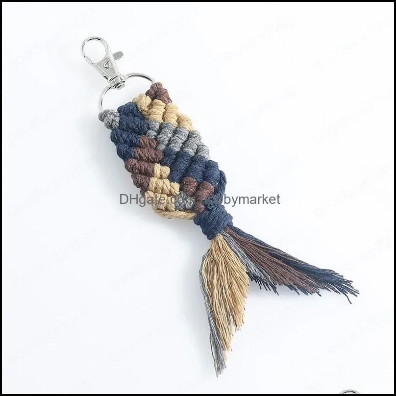 Boho Handmade Colorful Macrame Keychain for Women Cotton Thread Weave Mermaid Keychain Bag Accessories Bijoux