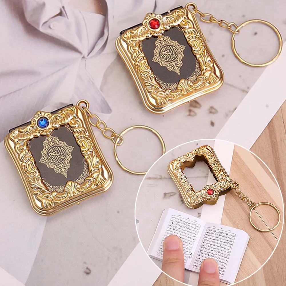 1Pcs New Muslim Keychain Resin Islamic Mini Ark Quran Book Real Paper Can Read Pendant Key Ring Keyfob Religious Jewelry