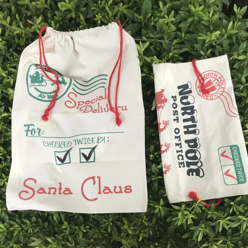15 stilar julklappspåsar kanfasväska Juldekorationer Santa Claus säck Xmas Drawstring-Bag T9i001517