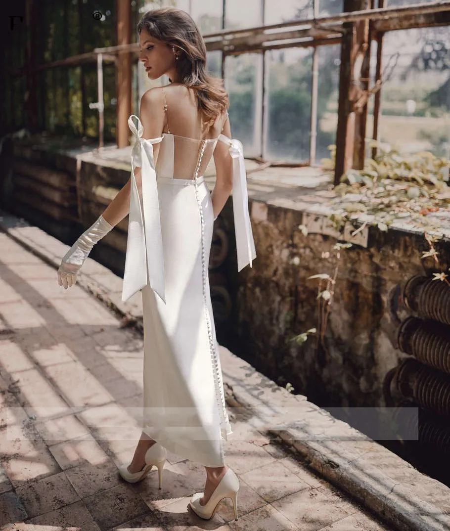 Charming Sheath Wedding Dress with Spaghetti Straps and Off-Shoulder  Design, Sexy Backless Ankle Length Straight Bridal Gown, Custom Made from  Dhgate Sheath Wedding Dresses - price 109.55