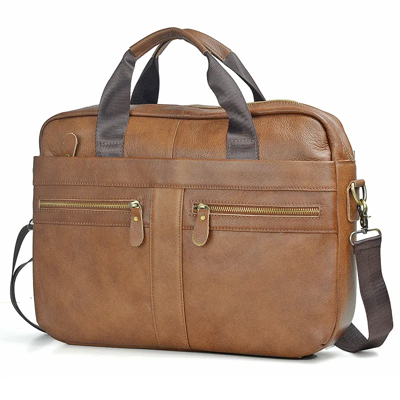 Men's Briefcase Genuine Leather Cow Laptop Casual Travel Shoulder Bags