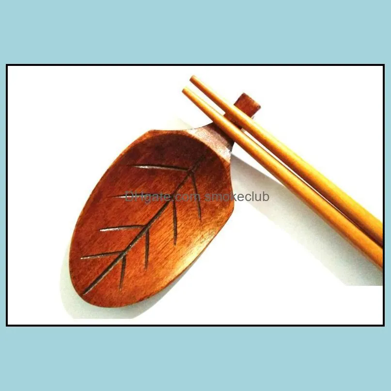 Wooden Leaf Shape Tea Scoops Spoons Chopsticks Holder Nanmu Wood Eco friendly Tea tools Free Shipping SN1208