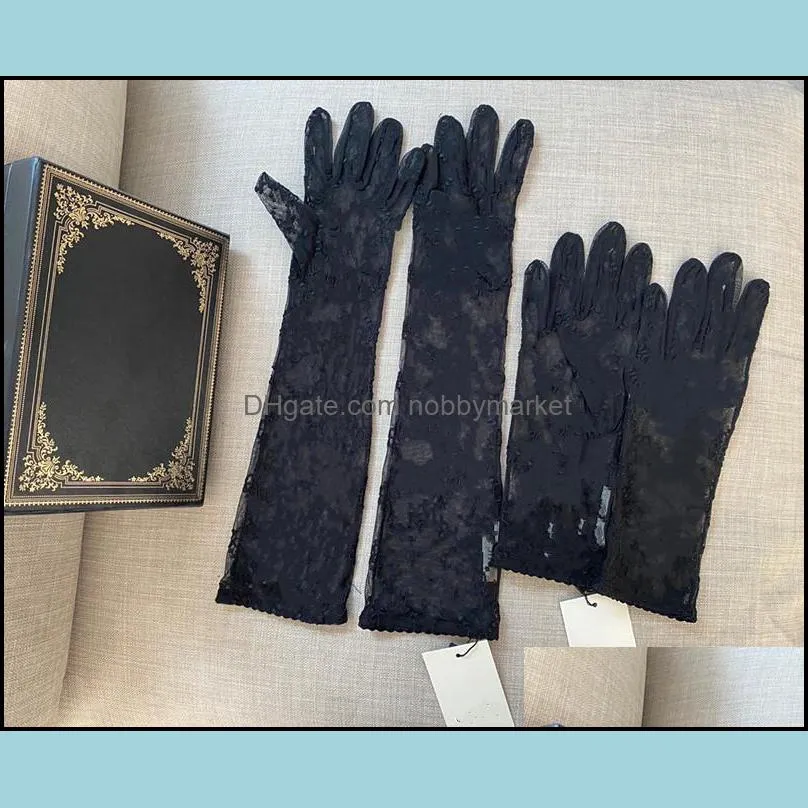 Cinco dedos Guantes Mitones Sombreros, Bufandas Aessories de moda Tle negro para mujeres Diseñador Damas Cartas Imprimir Encaje bordado Conducción Ins