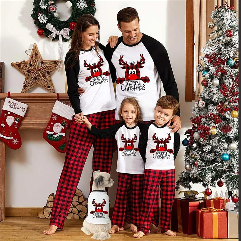 Noël famille correspondant pyjamas ensemble cerf Elk imprimé adulte enfant maison vêtements haut + pantalon ensembles de vêtements de nuit de noël bébé barboteuse