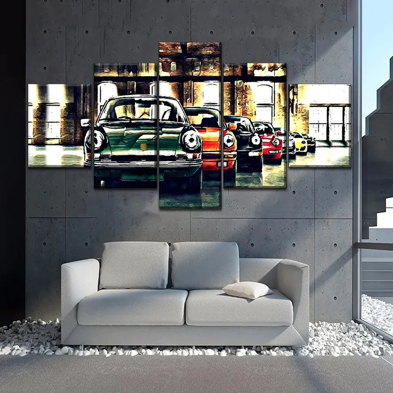 5 шт. Фабрика ретро красочный автомобиль плакат современные произведения искусства дома декоративная стена или офис холст печати модульные картинки