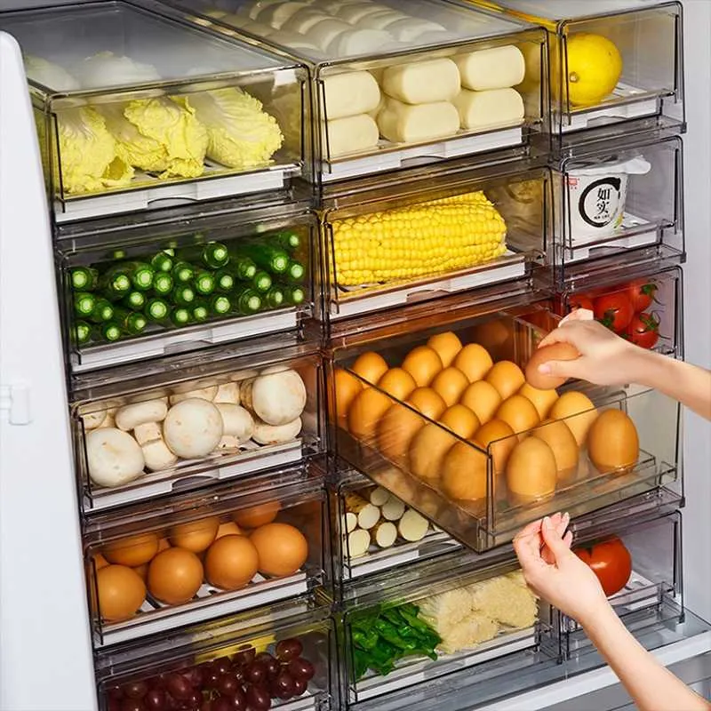 저장 병 항아리 애완 동물 냉장고 서랍 상자 주방 투명 주최자 빈 과일 야채 냉동고 냉장고 캐비닛
