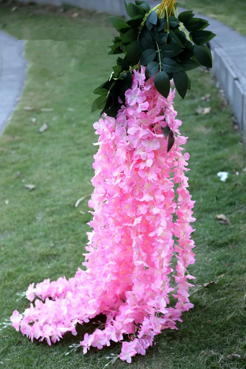 Nouvelle annonce Extra Long Long Hydrangea Hydrangea Silk Flower Wisteria Vignes Vignes Jardin et Maison Home Suspendre Rattan pour les décorations d'événements de mariage
