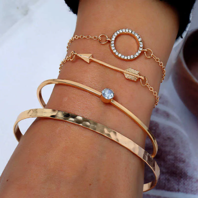 Fashion 4 Pcs Set Bracelets Bangles for Women 2021 Vintage Leaf Cuff Bracelet Women s Twist Knot Bracelets Jewelry Accessories Q0719