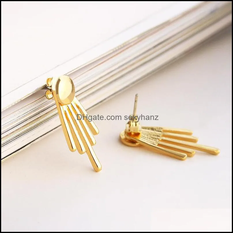 European Metal Round Stud Earrings Geometric Vertical Alloy Gold Ear Drop Korean Women Retro Silver Daily Wear Jewelry Accessories