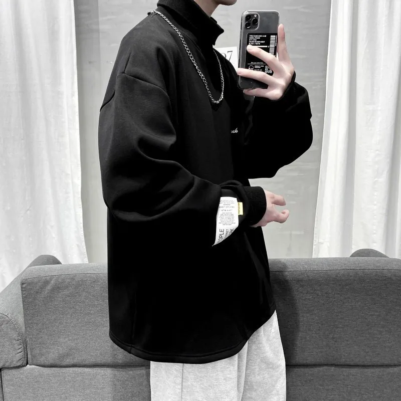 Harajuku Style Mens Turtleneck Sweatshirt Oversized Winter