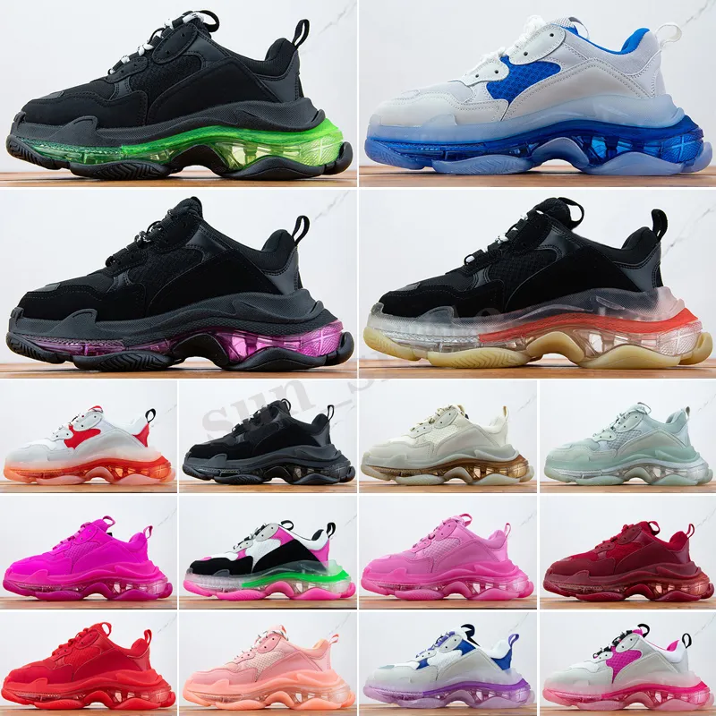 Balenciaga Triple S Yeni Paris 17FW Üçlü S Sneakers Erkek Kadın Rahat Ayakkabılar Üçlü S Temizle Sole Beyaz Yeşil Siyah Kırmızı Gökkuşağı Spor Açık Baba Ayakkabı