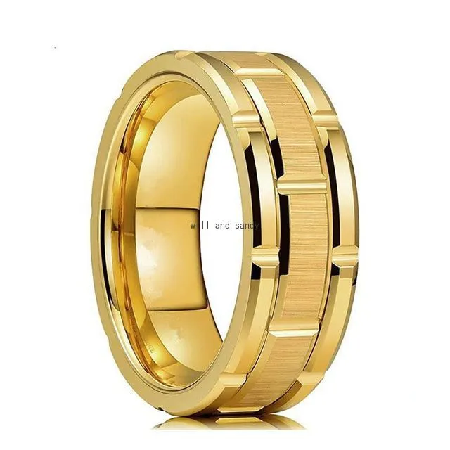 Faixa de anel de aço inoxidável Banda de anel de dedo dourado alianças de casamento masculinas jóias de moda will e areia