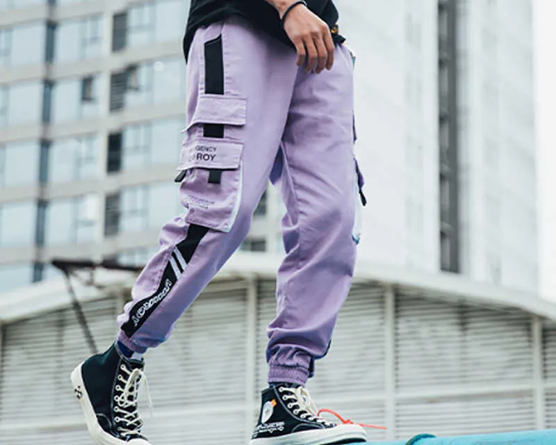 Colorblock Hip Hop Purple Cargo Pants For Men Casual Streetwear Joggers With Elastic Waistband Sweatpants And Harajuku Harem Style 210715 From Bai03 35.16 DHgate.Com