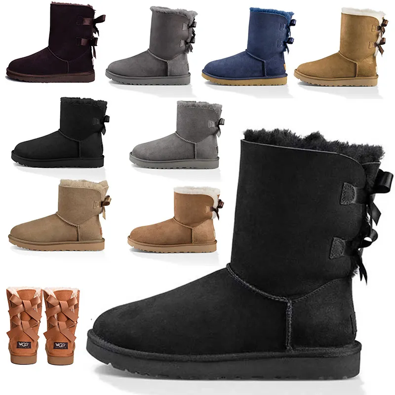 2021 Aankomst WGG Snowboots Vrouwen Schoenen Australië Australische Winter Luxurys Designer Boot Black Navy Blue Pink Satin Midden Enkelbont Booties Bowknot Maat 36-41