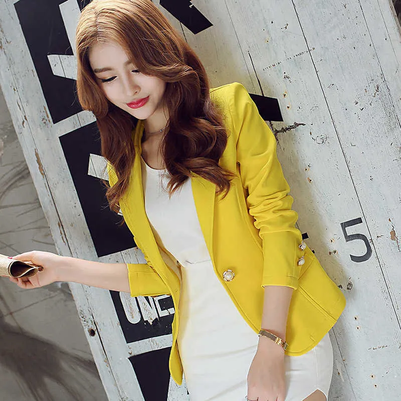 Mulher magro manga longa short blazer coreano moda sólida terno terno amarelo terno jaqueta feminino 2019 novas roupas femininas x0721