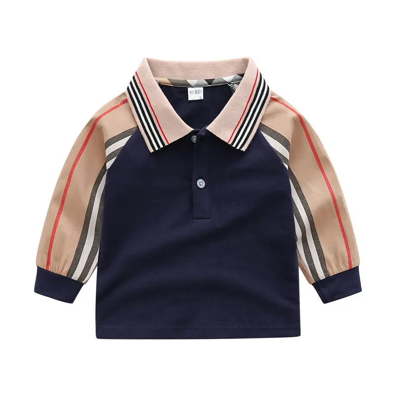Little Boys Long Sleeve Polos skjortor Stripes Fashion Turn-Down Collar Cotton Tops For Kids Clothing vårkläder