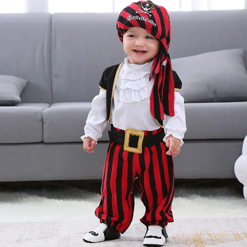 Avec Cap Gilet Rouge Chevalier Pirate Costume Combinaison Stripe Costume  Bébé Garçon Halloween Robe De Soirée Enfants Enfant Vêtements 3 15 M 210309  Du 18,28 €