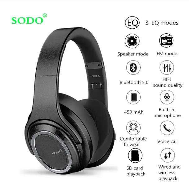 SODO MH11 Cuffie Bluetooth Altoparlante 2 in 1 Sopra l'orecchio Cuffie Bluetooth 5.0 Altoparlante indossabile Cuffie stereo Hi-Fi pieghevoli