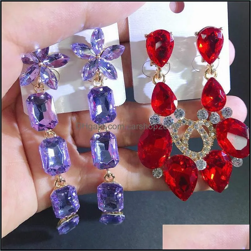 2021 Colorful Rhinestone drop earrings Long bohemian Europe United States retro glass drill temperament Wedding Jewelry For Women Gift