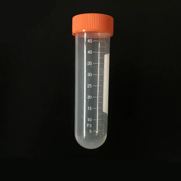 Tubo de laboratorio de tubo de centrífuga de plástico de 50 ml - Tapón de rosca naranja / azul, fondo redondo