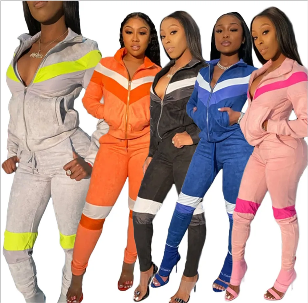 Mode Casual Trainingspakken Twee Stuk Set Womens Lente Herfst Lange Mouwen Gedrukt Stitching Sweatsuit Vrouwen Tweedelige Sets Mujer S-2XL