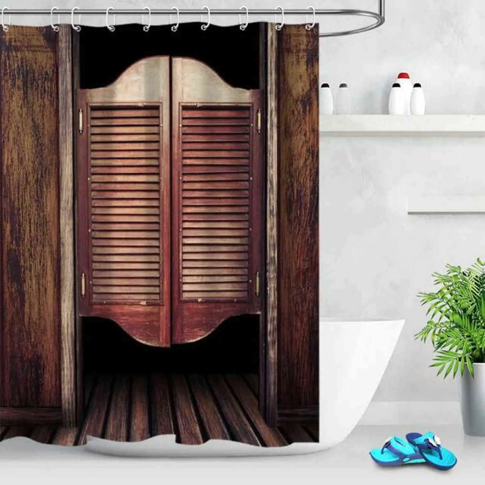 Landhaus-Duschvorhang Mit Blauem Blumenmuster – Gänseblümchen & Schmetterlinge Im Vintage-Look – Komplettset Mit Haken Für Dein Bauernhaus-Badezimmer