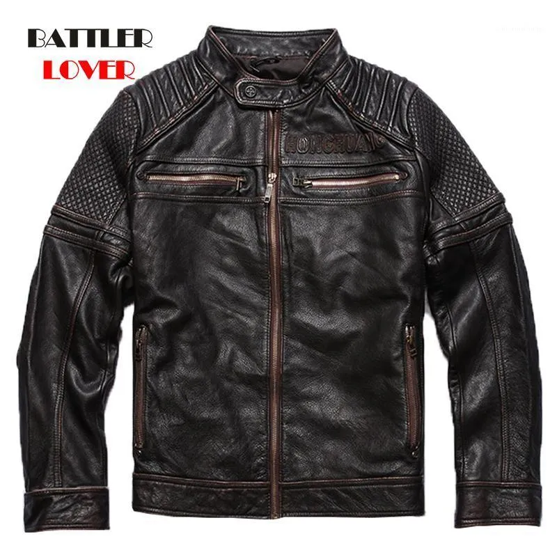 男性の革の柔らかい牛のジャケットのための男性2021本物の牛革のオートバイのコート男性のモーターバイカー冬のオーバーコートブランドの服