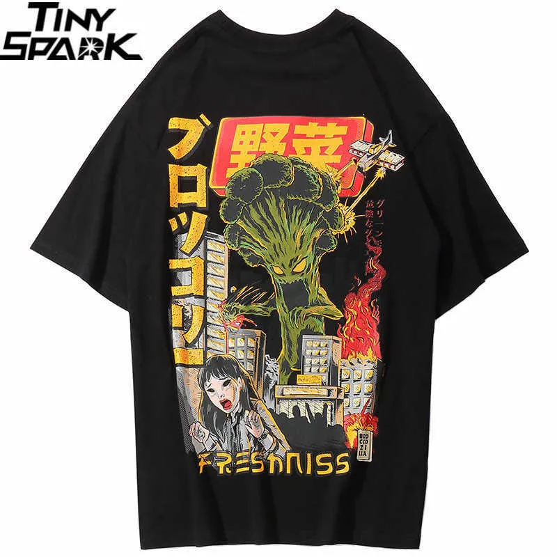 Erkekler Hip Hop T Gömlek Japon Harajuku Karikatür Canavar T-Shirt Streetwear Yaz Tops Tees Pamuk Tshirt Boy Hiphop Q190530