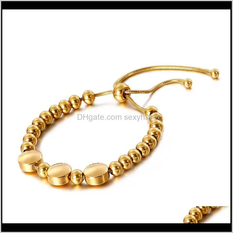 Beaded, Strands Bracelets Jewelryhandmade Gold Color Stainless Steel Beads Bracelet For Women Fashion Metal Ball Transfer Adjustable Lucky J