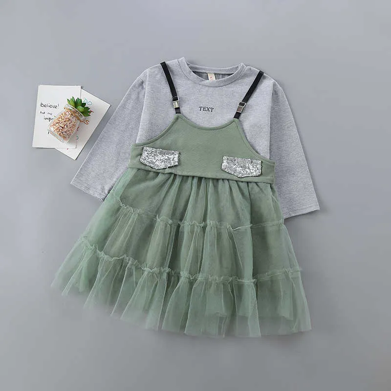 3-7 anos de alta qualidade meninas roupas conjunto primavera outono moda casual camisa sólida + malha vestido criança crianças 210615