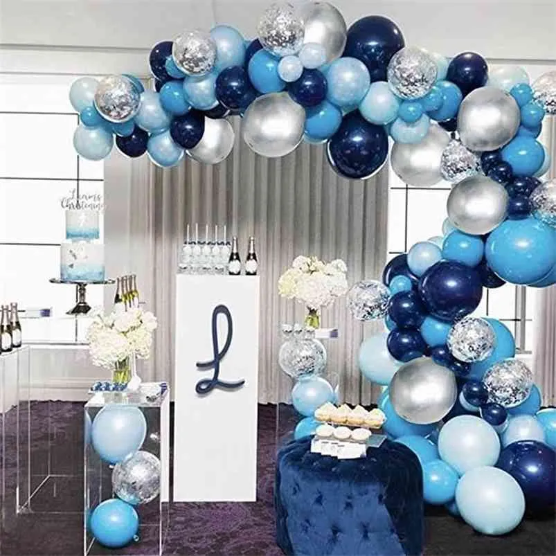 104 sztuk Navy Blue Balloons Arch Kit Srebrny i Złoty Konfetti Balony Baby Shower Urodziny Dekoracje Ślubne Globs 210719