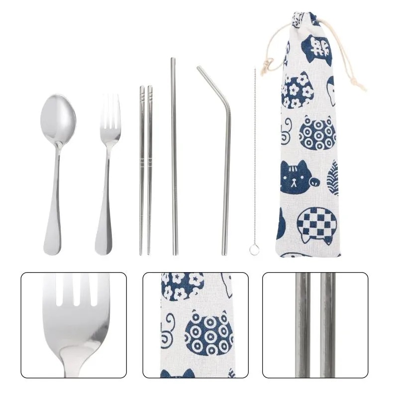 Conjuntos de utensílios de jantar 1 conjunto de 6 pcs talheres portáteis de aço inoxidável talheres externos