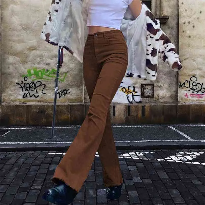 Brown Jeans Woman High Waist Pants Flared Women's Jean Vintage Women Clothing Denim Trouser Trousers E Girl 210922