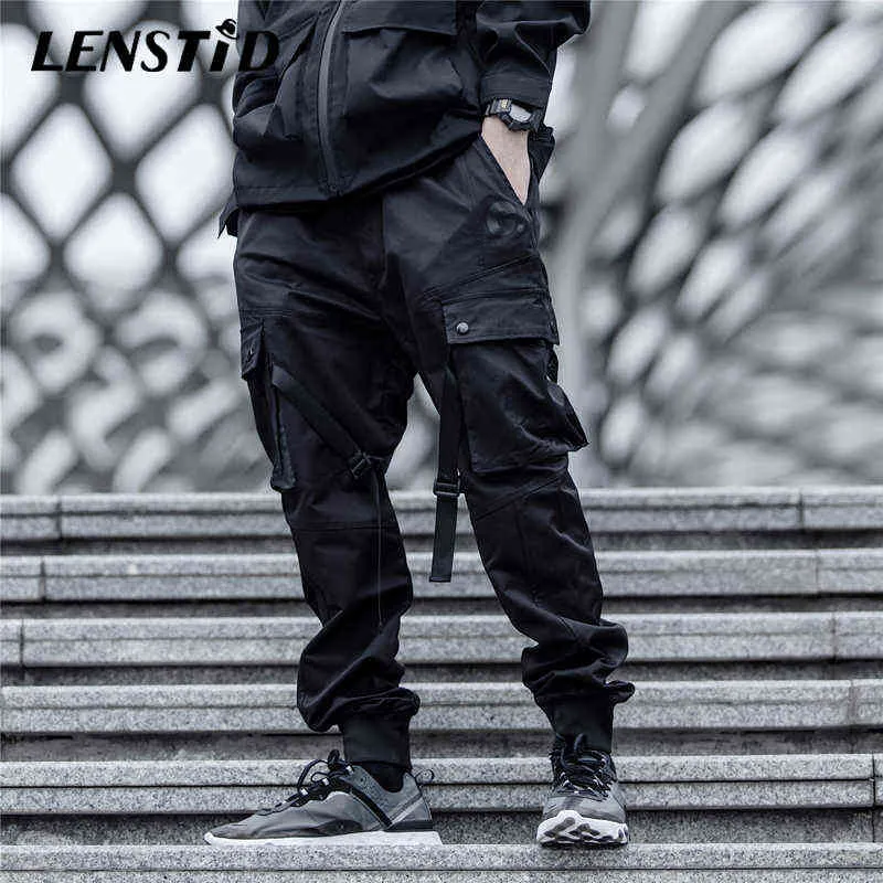 LENSTID 2019 Nouveau Hip Hop High Street Swag Ruban Joggers Pantalon Cargo Poche Hommes Harajuku Harem Pantalon Noir Streetwear Pantalon De Jogging H1223