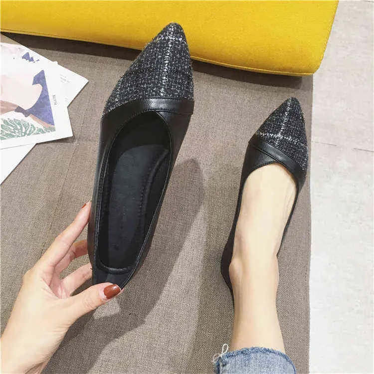 Fashion Women Flats New Korean Style Checkered Patchwork Pointed Nose Soft Sole Women Shoes Spring Summer
