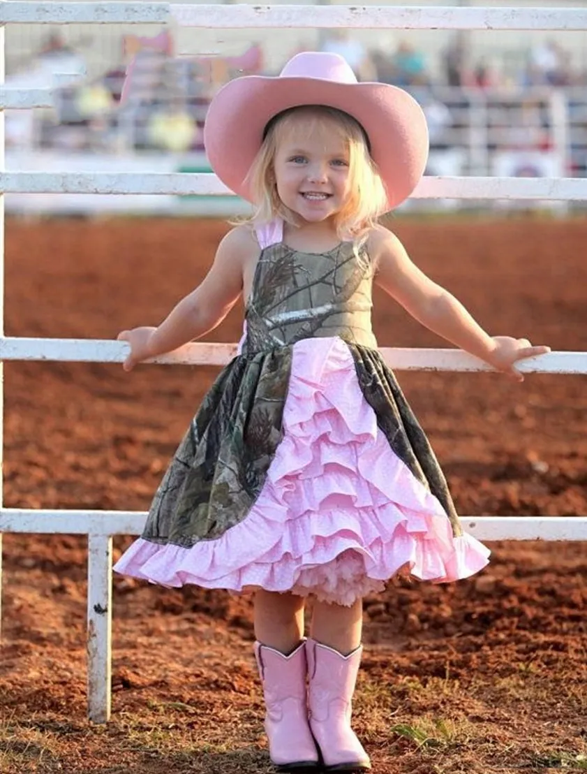 Leuke korte roze camo bloem meisje jurken voor land rustieke bruiloft tiered rok knielengte kleine meisjes peuter kinderen brithday formele slijtage