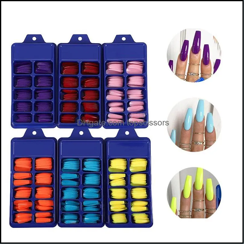 100pcs/set Acrylic False Nail Tips Matte Full Coverage Long Ballet Art Manicure French Tool1