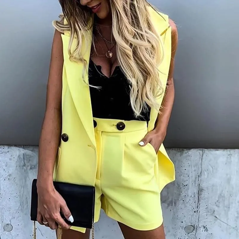 Woman's Vests Yellow Casual Sleeveless Jacket Summer Street Tank Top  Workwear Slim Waistcoat for Lady Elegant Suit Vests 2022 - AliExpress