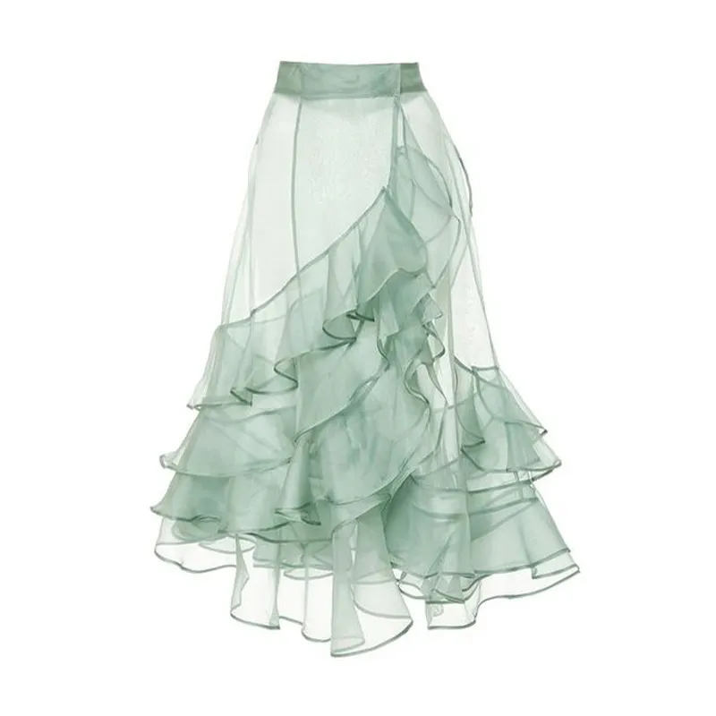 Save Big on Bulk Mermaid Maxi Skirts Green Tulle Midi Skirt Women's See  Through Mermaid Fishtail Maxi Skirt With Ruffles Best Deals on DHgate