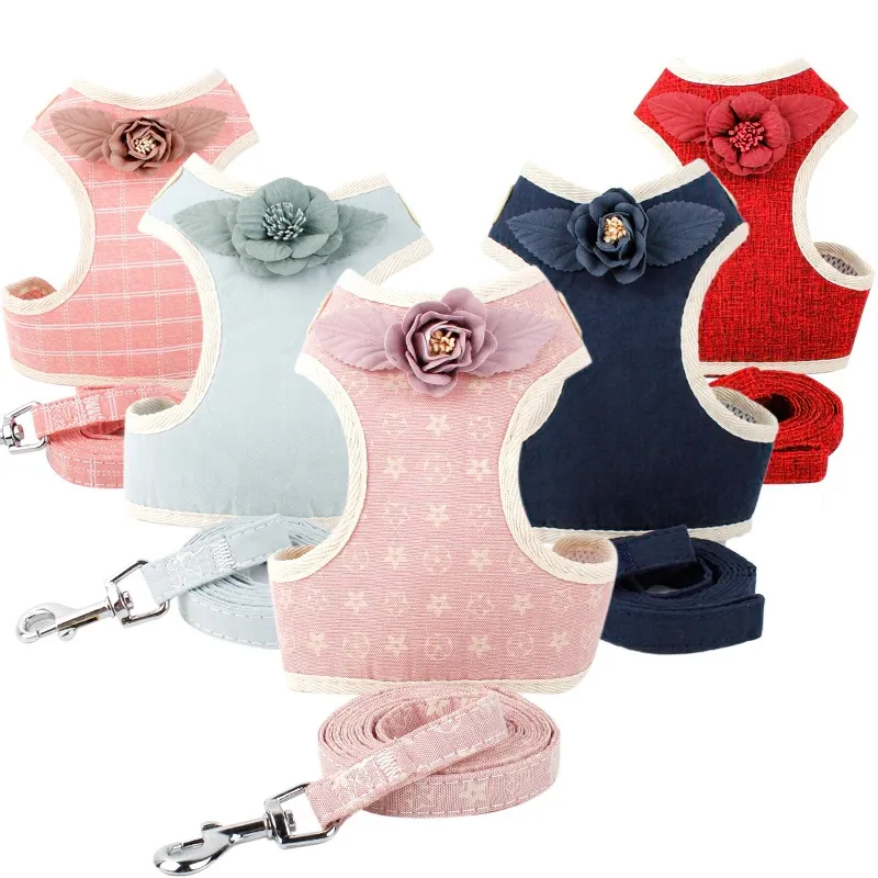 Fashion Flower Pet Harness Dog Leash Set Air Nylon Mesh Puppy Small Dogs Cat Vest Flower Clothes Accessories Dog Vest 4981 Q2