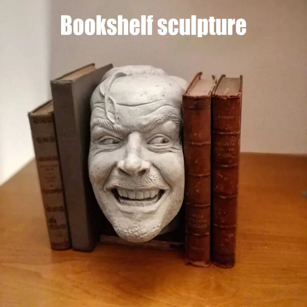 Sculpture Of The Shining Bookend Library Heres Johnny Sculpture Resin Desktop Ornament Book Shelf B88 210607