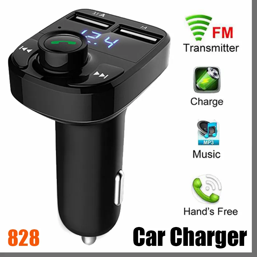 828D 500D FM x8 Transmitter Aux Modulator Bluetooth Handsfree Car Kit Car Audio MP3 Player with 3.1A Quick Charge Dual USB Car Charger FMA