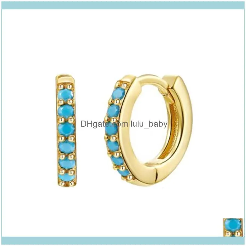 Sterling Silver Lovely Round Huggies Small Hoop Earrings For Women Gold Color Turquoise Fashion Jewelry Gift & Huggie