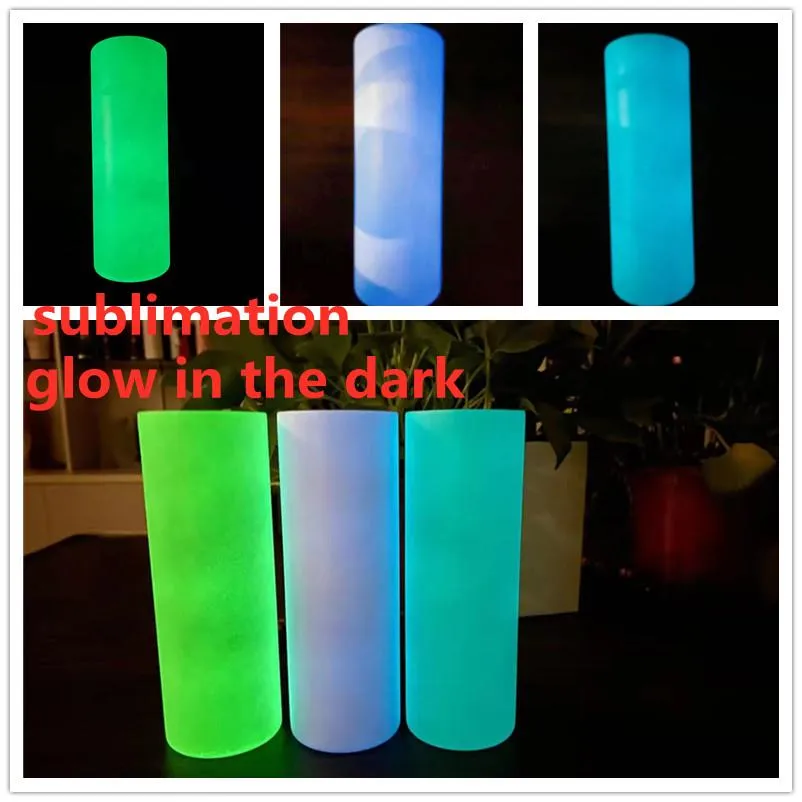 Stock! 20oz Sublimation luminous-paint straight tumblers glowing in the dark stainless steel water bottles coffee mugs double insulated cup