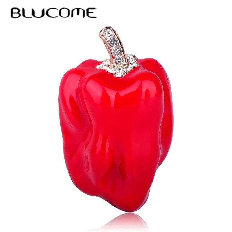 Broches, Broches Blucome Mode Rouge Piment Forme Broche Or Couleur Corsages Cristal Émail Bijoux Femmes Fille Enfants Accessoires Costume Épinglettes