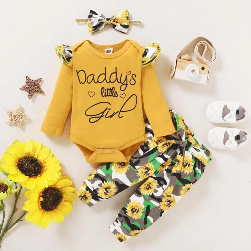 Ensembles de vêtements bébé fille vêtements 0-18 mois petit pantalon de camouflage léopard floral de papa tenues nées