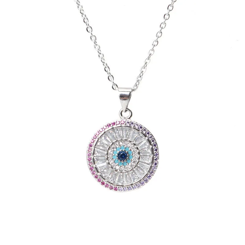 Collier Chaîne en Acier Inoxydable Croix Ronde Clé Zircon Cubique Colliers Mode Femmes Bijoux 45cm de Long, 1 Pièce