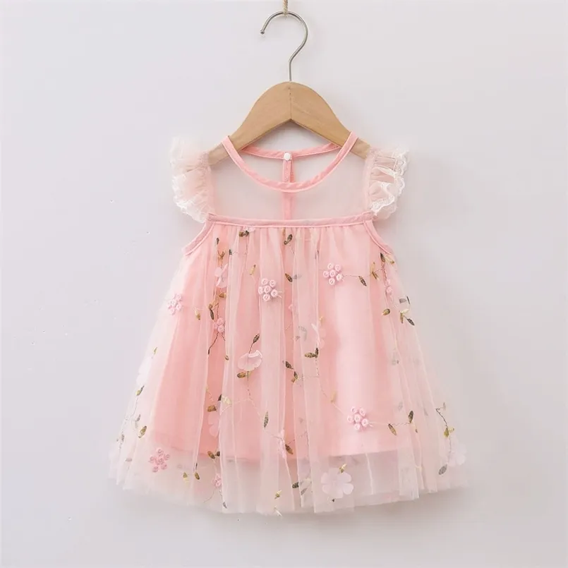 1pc Floral Baby Girl Summer Cotton Flutter-sleeve Tulle Princess Dress 210528