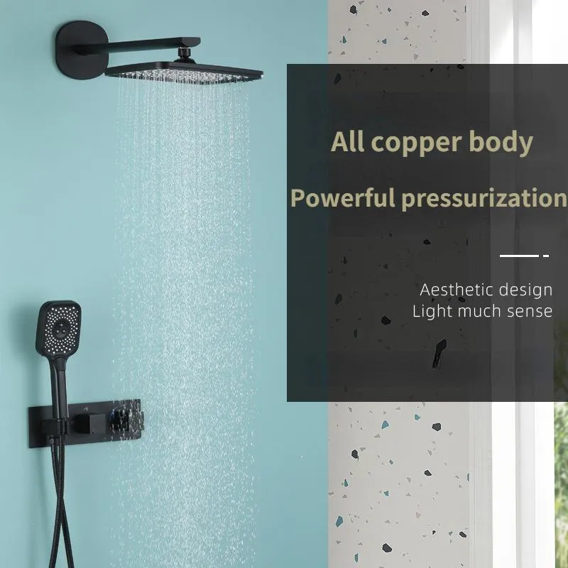 Bathroom Shower Sets Black Simple Set Household Copper European-style And Cold Bath Rain Sprinkler