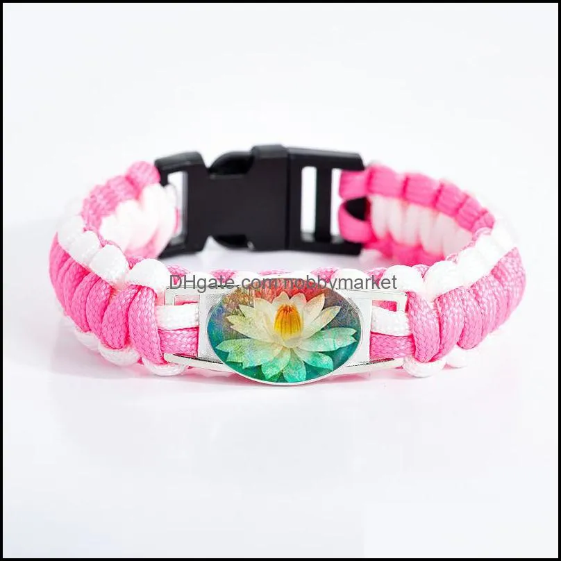 Indian Mandala Flower Of Life bracelets For Women Girls Glass charm Pink Cord Wrap bracelet girlfriend Jewelry in Bulk